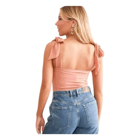 Free People Intimately Lola Ribbon Tie Bodysuit Coral Peach Straps XS - Picture 5 of 10
